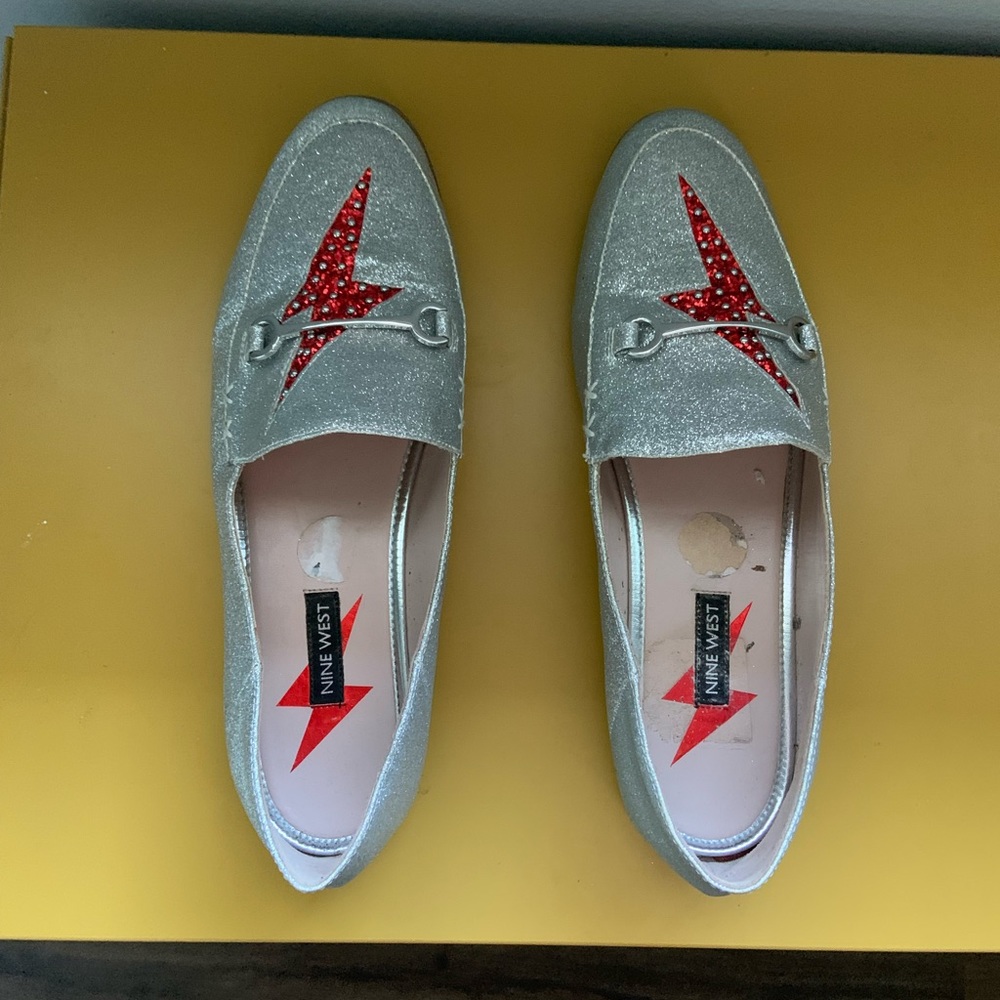 COPY - Nine West Silver Glitter Red Lightning Bolt Shoes
